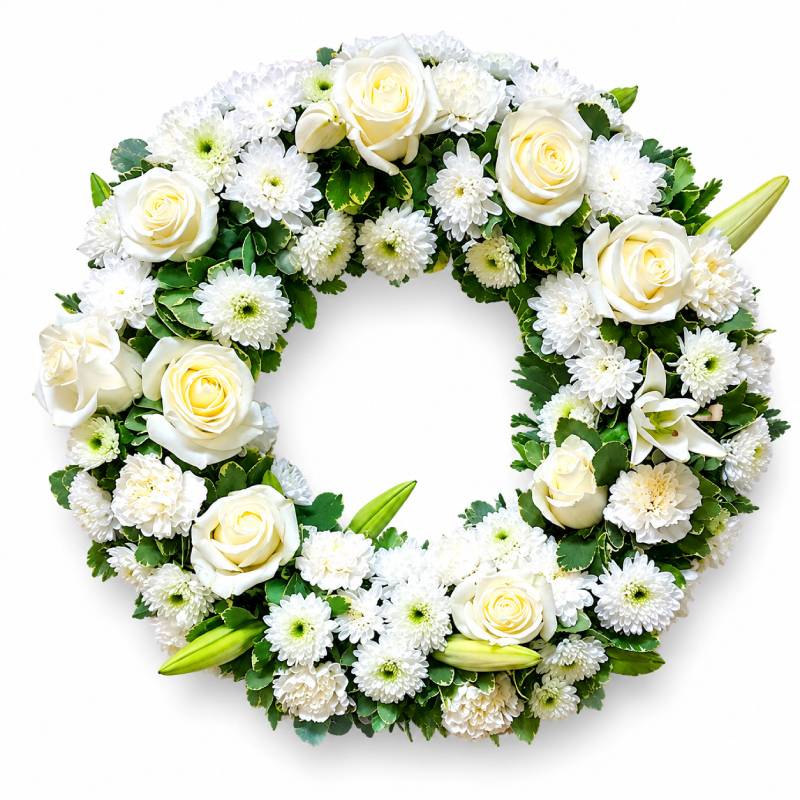 🤍🌹 Pure Grace Sympathy Wreath 🌹🤍