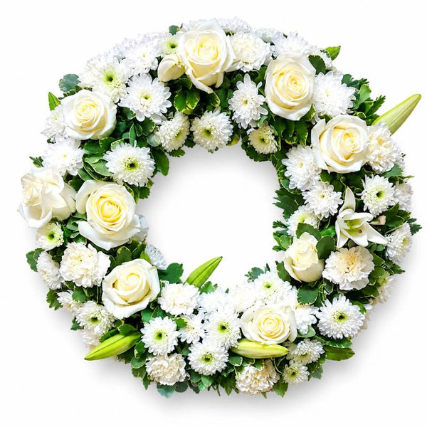 🤍🌹 Pure Grace Sympathy Wreath 🌹🤍